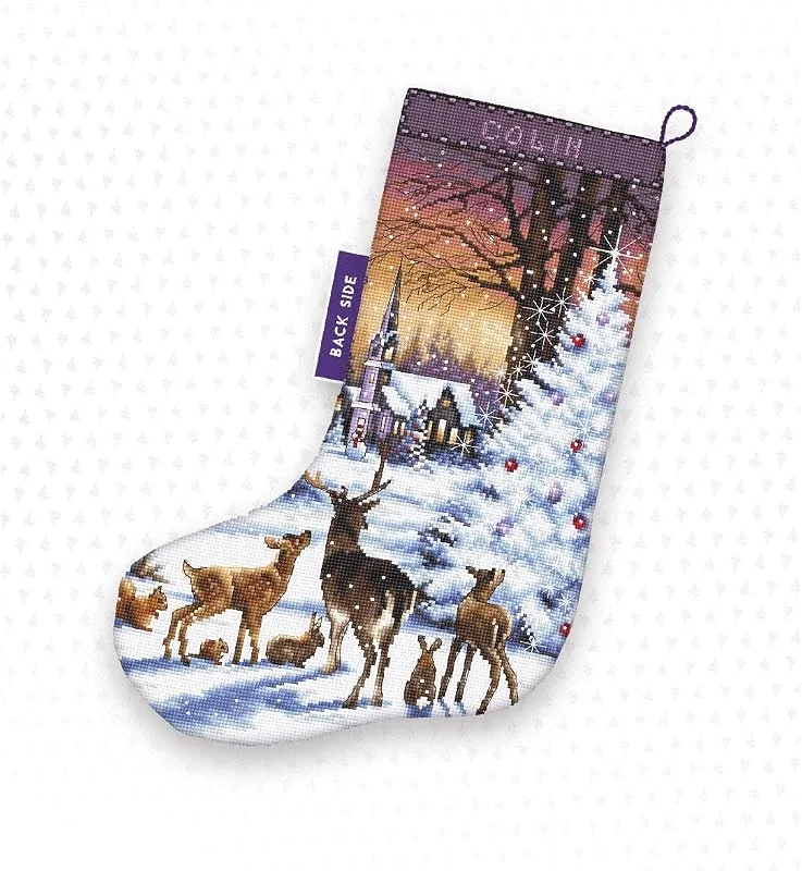 Marke: LUCAS Letistitch Kreuzstich Set "Weihnachtsstrumpf Weihnachtsholz", Zählmuster, 37x24, 5cm — Weihnachtsdeko