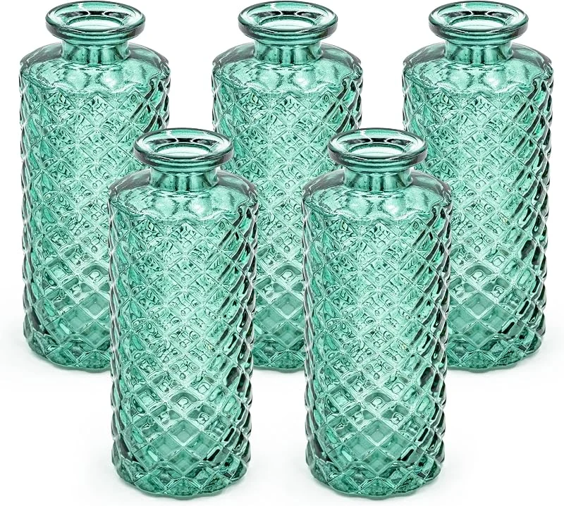 Besuche den Blümelhuber-Store 5er Set Kleine Vase Glas Deko Hochzeit - Vase Klein - Vase Modern - Deko Frühling - Pflanzen Deko Trockenblumen Set Vasen Hochzeitsdeko (Grün), WM1554-5x — Kerzenlicht Abendessen