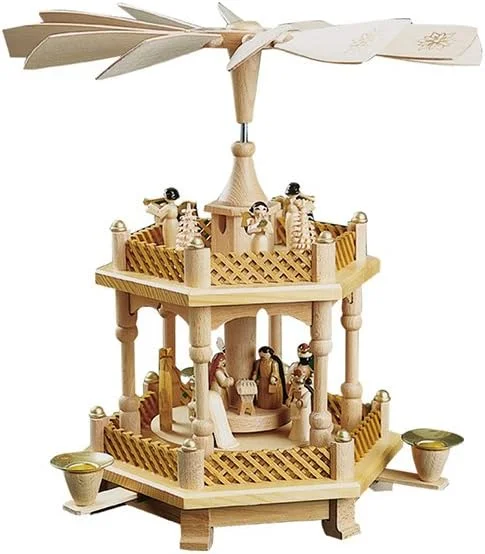 Marke: Richard Glässer Seiffen Glässer 1671 Pyramide Christi Geburt Natur, 1-stöckige Weihnachtskrippe in Handarbeit gefertigt, Höhe: 33 cm — Weihnachtsdeko