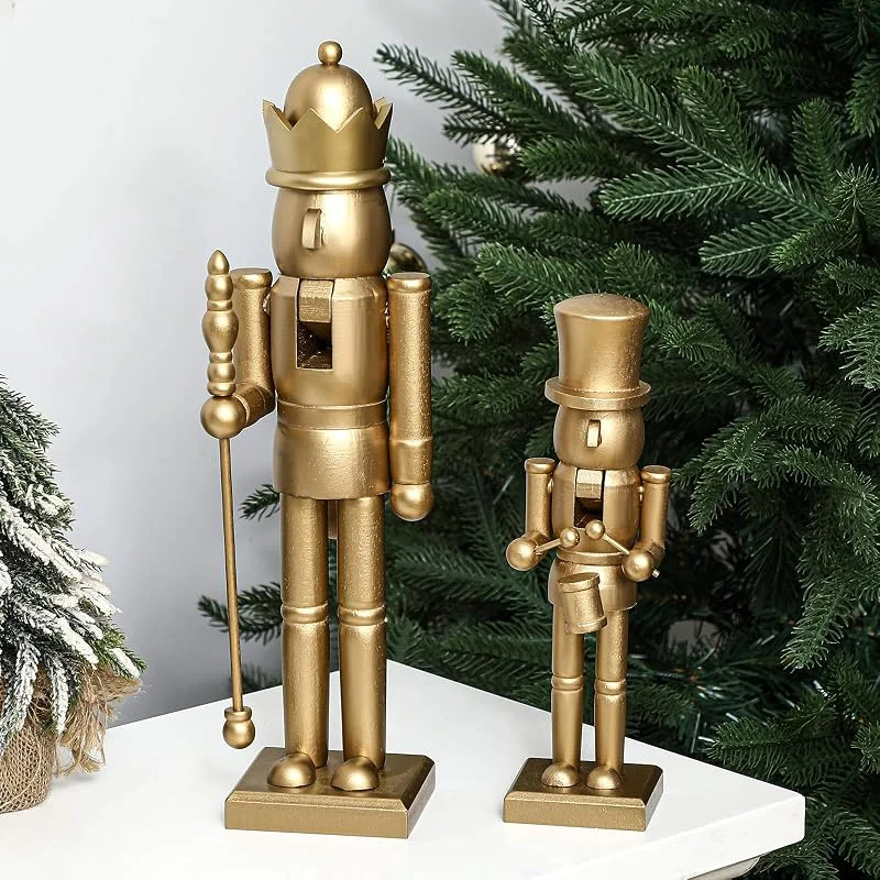 Marke: Quzzil Nussknacker-Ornamente, neutrale Nussknacker-Figuren, 25, 4 cm, 38, 1 cm, Weihnachtsdekoration, Ornament, Soldat, festliches Sammlerstück, Geschenk für Tisch, Kamin, Regal, Schreibtisch (Gold