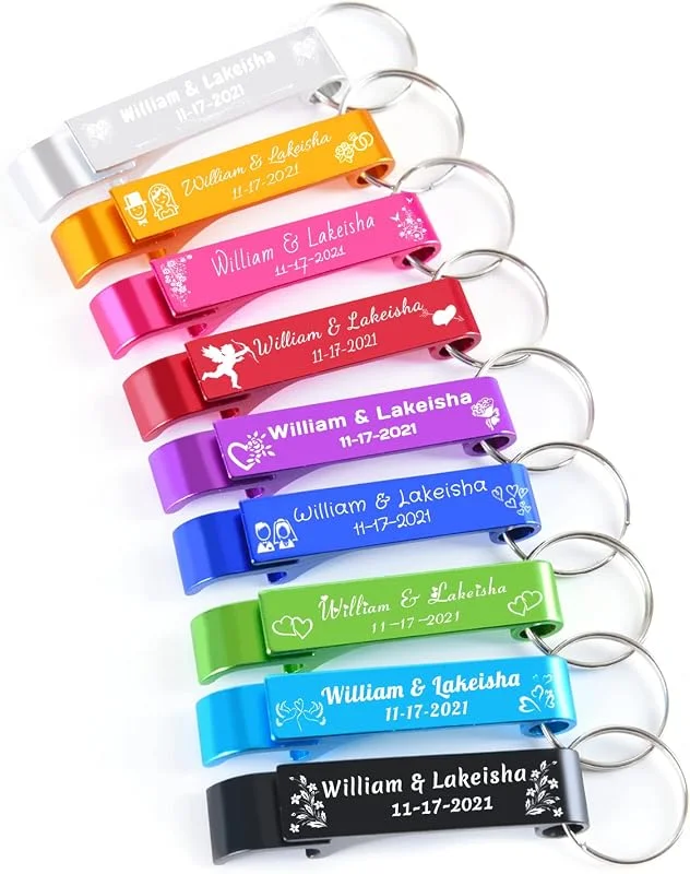 Marke: Matchore Party 30 Stück personalisierte Hochzeits-Gastgeschenke Flaschenöffner Schlüsselanhänger, gravierter Text Logo, maßgeschneiderte Hochzeits-Gastgeschenke für Gäste, angepasste Party-Jubiläums-Artikel — Wein und Festtafel