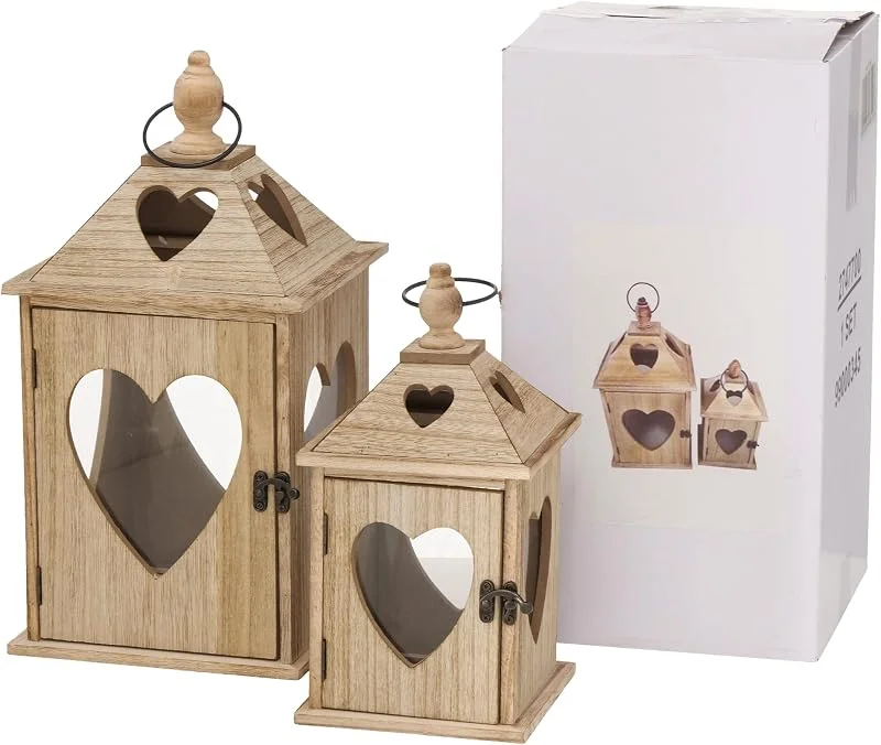 Marke: BOLTZE BOLTZE Laterne Jules Set (2 TLG., Farbe Natur, aus Glas, Holz, L 14-20 cm, B 14-20 cm, H 24-40 cm, Form Quadrat, Handgearbeitet, Deko, Windlicht, Kerzenhalter) 2747700 — Kerzenlicht Abendessen