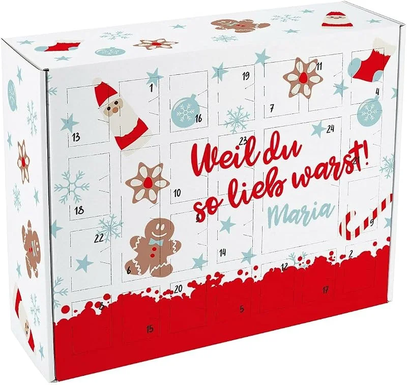 Besuche den Herz & Heim-Store Herz & Heim® Adventskalender für Kinder zum Befüllen mit Wunschnamen - Motiv: Weil du so lieb warst — Advent und Tisch