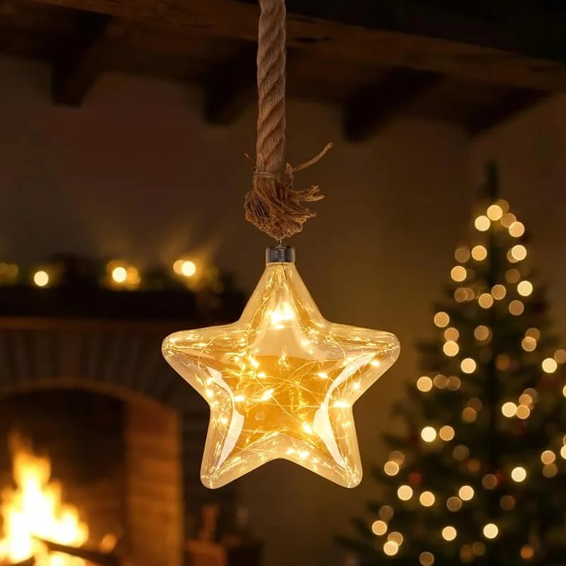 Besuche den Spetebo-Store Spetebo LED Glas Weihnachtsstern silber zum Hängen mit Timer - Ø 20 cm - Stern Dekohänger warm weiß beleuchtet Batterie betrieben - Glasstern Dekoleuchte Weihnachten Advent Winter Fensterdeko — Weihnachtsdeko