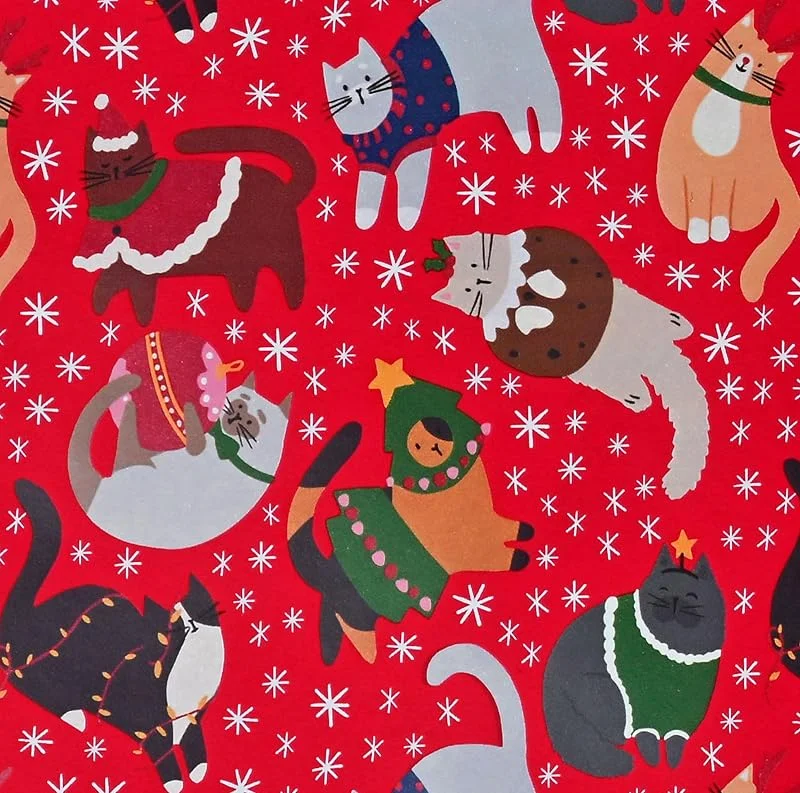 Marke: Star Weihnachtsgeschenkpapier 70cm x 2m Rolle Weihnachtskatzen - Geschenkpapier mit Motiv für Weihnachten - Geschenkpapierrolle mit Weihnachtsmotiv - Weihnachtspapier für Katzenliebhaber Rot — Geschenkverpackung