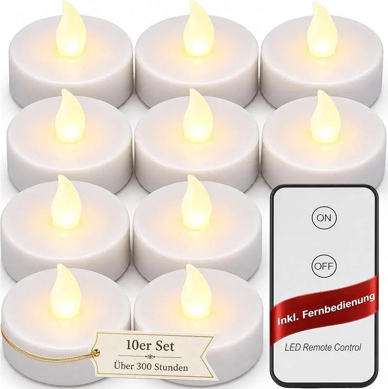 Besuche den Monzana-Store Monzana LED Teelichter mit Fernbedienung, flackernd, 10er Set — Kerzenlicht Abendessen