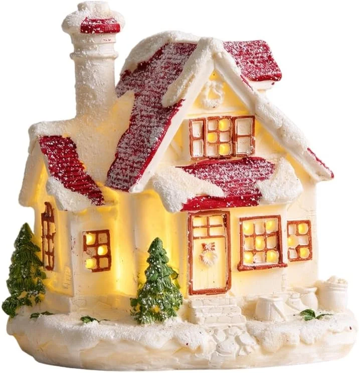 Marke: CARPJZ Weihnachtsdorf Beleuchtet Deko, Nordic LED Haus mit Schneeeffekt — Weihnachtsdeko