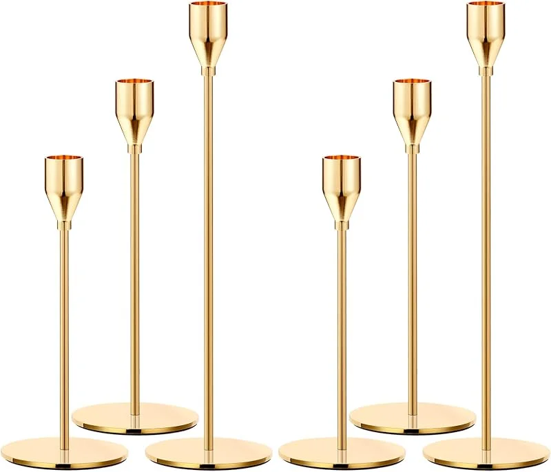 Marke: Oatnauxil Oatnauxil Goldene Kerzenhalter, Langer Halter, Metall-Kerzenhalter für Hochzeit, Abendessen, Party, Heimdekoration, Jahrestag, passend für 1, 9 cm Dicke Kerzen und LED-Kerzen (6 Stück) — Kerzenlicht Abendessen