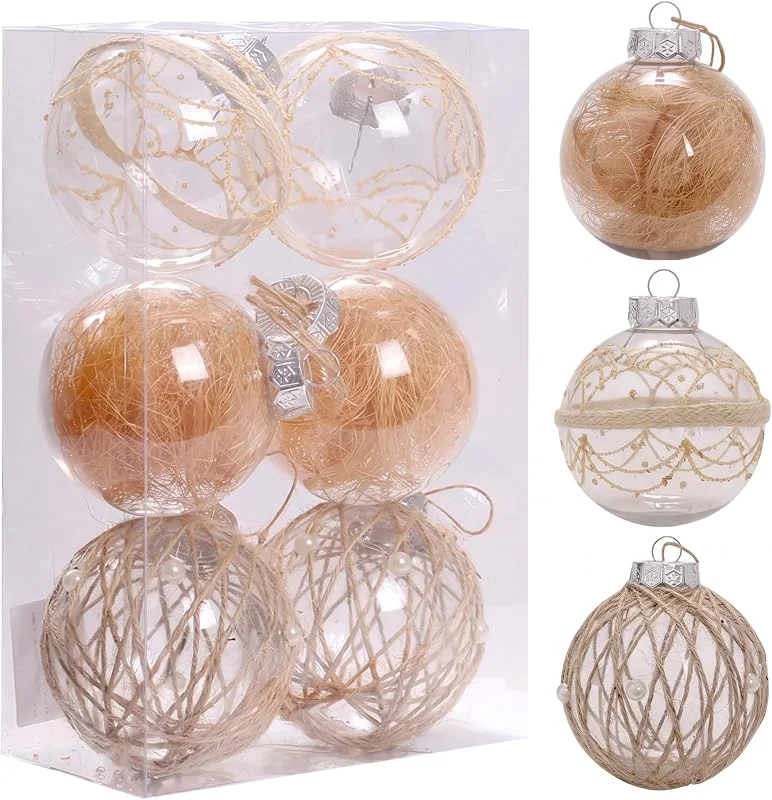 Marke: Pesoncarl 6-teiliges Weihnachtsbaumschmuck-Set, transparent, Naturseil-Dekor, Champagner-Weihnachtsschmuck für Zuhause, Urlaub, Party, Dekoration, Stil 3 — Weihnachtsdeko