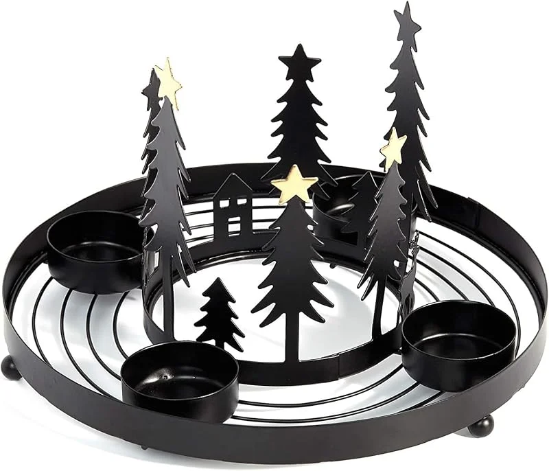 Besuche den HEITMANN DECO-Store HEITMANN DECO runder Teelicht-Kerzenhalter aus Metall - Advents-Teelichthalter - Kerzenständer für 4 Teelichter - moderner wiederverwendbarer Adventskranz - schwarz — Advent und Tisch