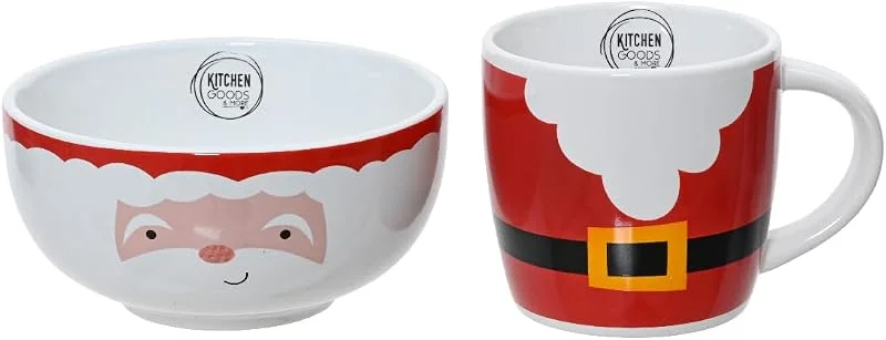 Marke: Kaemingk Kaemingk Frühstücksset Steingut Decal Santa Muster, Schüssel und Tasse Set — Advent und Tisch
