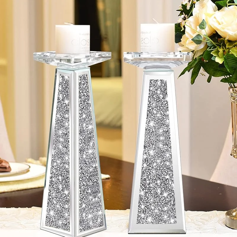 Marke: Wocred Wocred 2 Stück Kerzenhalter aus Glas für Säulenkerzen, Dekoration für Esszimmer, Tischdekoration, 30, 5 cm, Silber — Kerzenlicht Abendessen