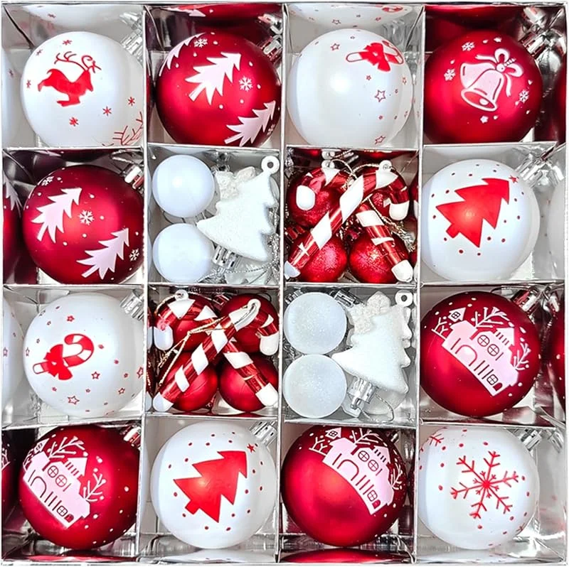 Marke: Aetherize 46-teiliges Weihnachtsbaumschmuck-Set mit hängenden Zuckerstangen und Schneeflocken, Mini-Baum-Hängedekoration, Weihnachtskugel-Ornamente für Urlaub, Party, Stil 2 — Weihnachtsdeko