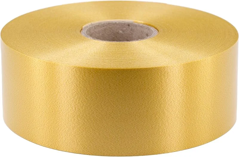Marke: Star Geschenkband Ringelband 50mm x 100m wasserfest - 30 FARBEN in 5, 10, 19, 31, 50mm - Dekoband aus Kunststoff - Polyband Schleifenband zum Basteln von Weihnachtssternen & Autoschleifen - Gold — Geschenkverpackung