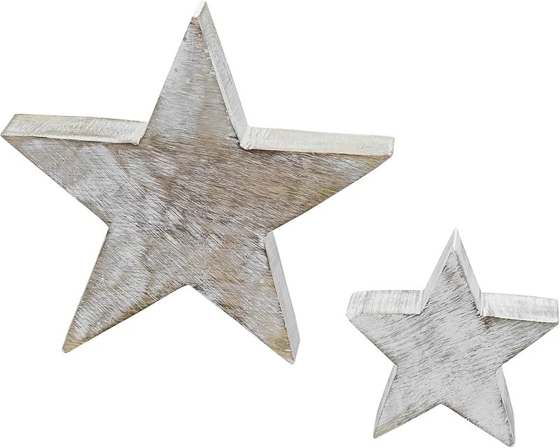 Besuche den Spetebo-Store Spetebo Deko Holz Stern White Washed 2er Set - 20, 11 cm - Deko Aufsteller Weihnachtstern - Advent Weihnachten Tisch Fenster Dekoration — Weihnachtsdeko