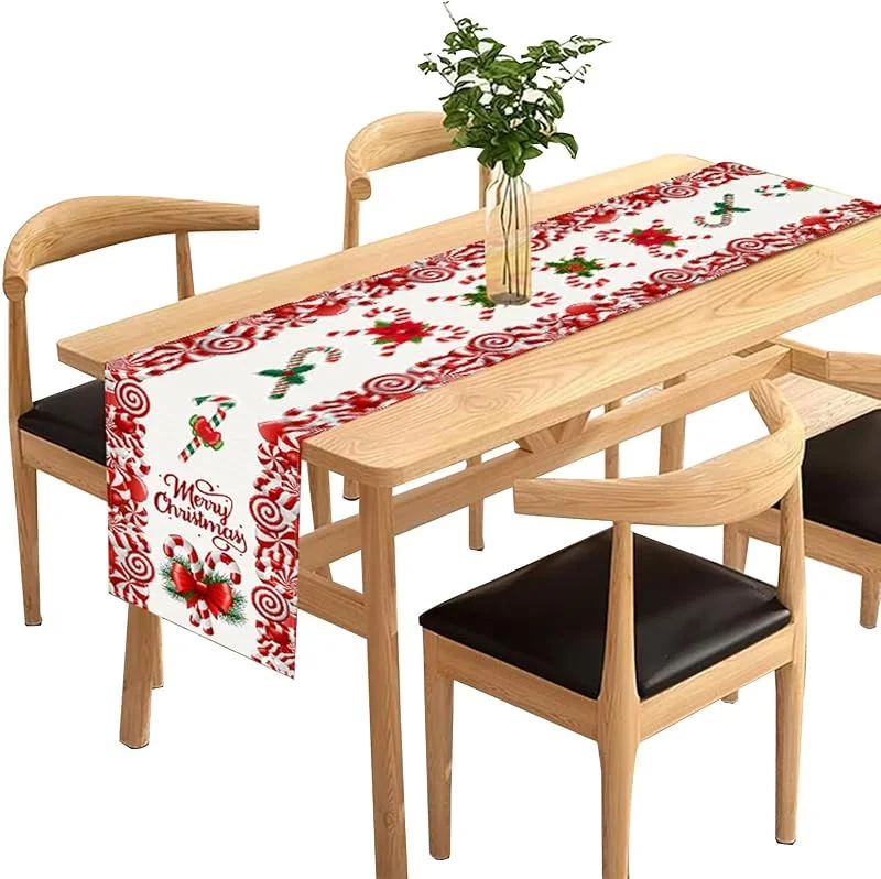 Marke: Gitekain Candy Cane Zuckerstangen Tischläufer 33 x 183 cm Waschbar Frohe Weihnachten — Küche & Haushalt