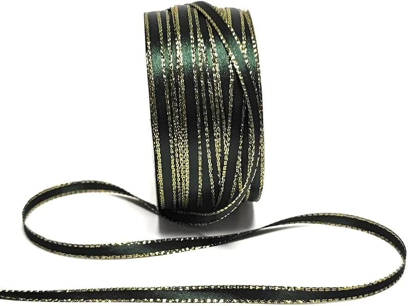 Marke: s.dekoda Satinband 50m x 6mm Grün - Gold Weihnachtsband Schleifenband Dekoband Geschenkband [1371] — Geschenkverpackung