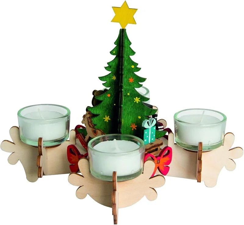 Marke: Kuhnert Drechslerei Kuhnert - Hobaku Bastelset, Adventskranz, Teelichthalter - Weihnachtsbaum - aus Holz zum Zusammenbauen - Made in Germany — Advent und Tisch