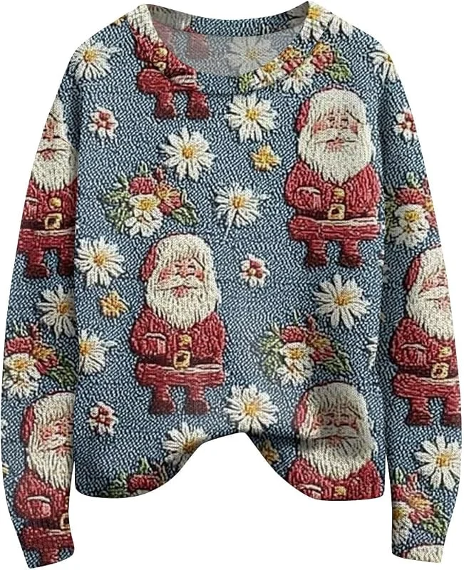 Marke: Qixiu Christmas Sweatshirts for Women Cute Xmas Print Pullover Shirts Warm Crew Neck Sweaters 2025 Christmas Winter Holiday — Weihnachtsmode