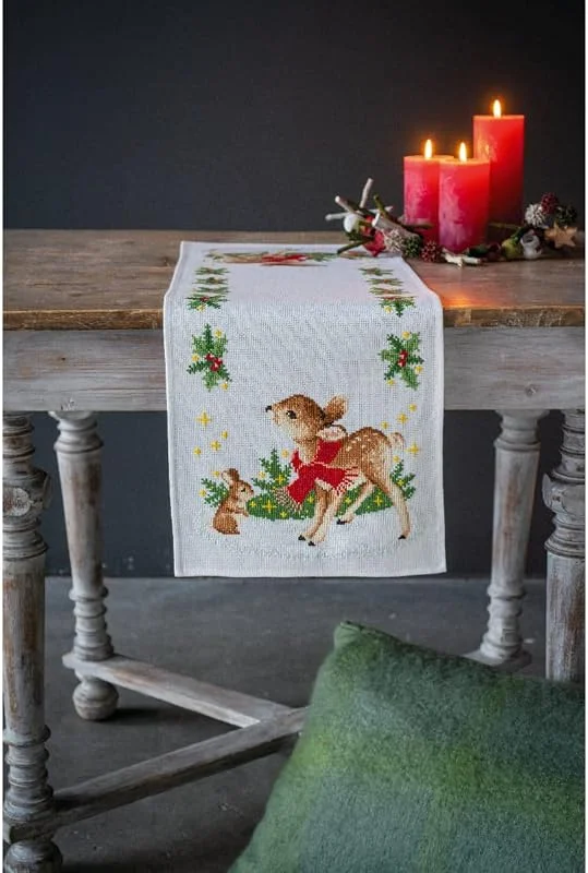 Besuche den Vervaco-Store Vervaco Stickpackung Tischläufer Zählmusterpackung Kreuzstich Hirsche mit Kaninchen Stickläufer zum Selbersticken Stickset Weihnachten Kreativ Set für Erwachsene 32 x 84 cm Kreatives Geschenk — Advent und Tisch