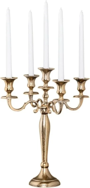 Besuche den Licht-Erlebnisse-Store Licht-Erlebnisse Kerzenständer Metall in Gold 40 cm hoch 5-armig Kerzenhalter für Stabkerzen Armleuchter Lüster für Tisch Wohnzimmer Esszimmer — Kerzenlicht Abendessen