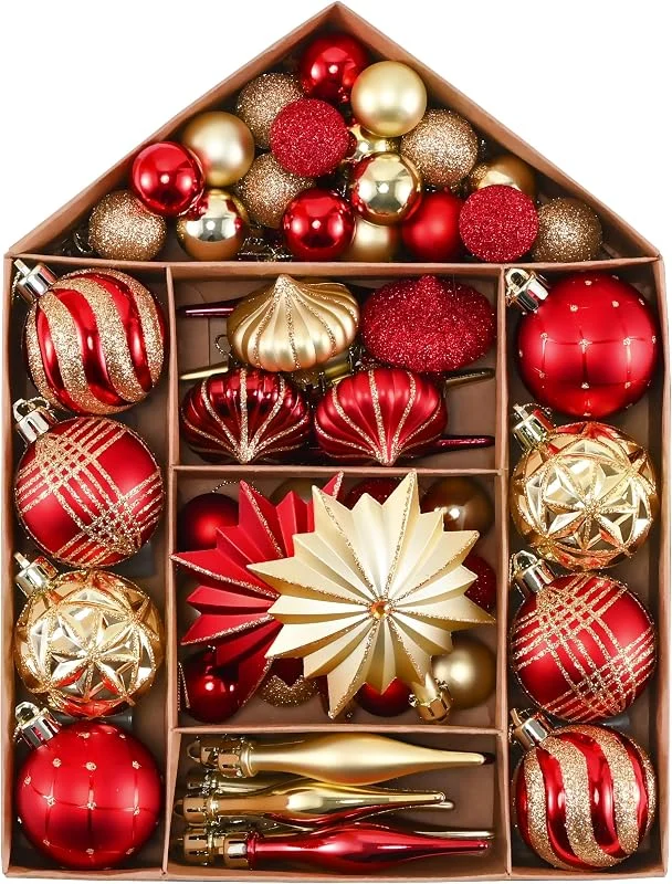 Besuche den Valery Madelyn-Store Valery Madelyn Weihnachtskugeln 70 Stück Kunststoff Christbaumkugeln, Christbaumschmuck hängend Glänzend Glitzernd Matt Weihnachtsbaumschmuck Dekoration Thema Rot Gold(M) — Weihnachtsdeko