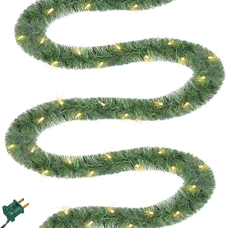Marke: Biswing Biswing Vorbeleuchtete grüne Weihnachtsgirlande, beleuchtete künstliche Tannengirlanden mit 100 klaren glühenden Mini-Lichtern, beleuchtet für Innen- und Außenbereich, Tor, Zuhause, Winterurlaub — Weihnachtsdeko