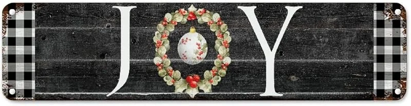 Marke: CowkissSign Vintage Weihnachtskranz Freude Aluminium Schild schwarz und weiß Büffel Karo Plaid Vintage Home Dekorative Schilder Winter Jahreszeiten Gruß Metallschild Straßenschild für Wohnzimmer 61 x 15, 2 cm — Weihnachtsdeko