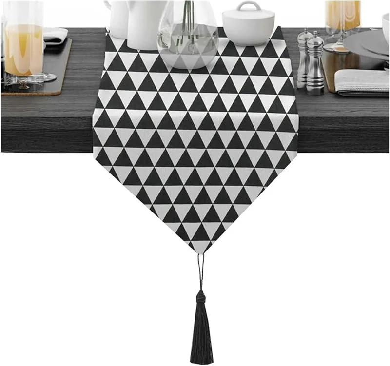 Marke: Generic WXKAGF Tischläufer, Weihnachten, dreieckiges Muster mit Quaste, Tischläufer aus Baumwolle, Lange Tischdekoration, Schwarz Weiß, 30 x 100 cm — Küche & Haushalt