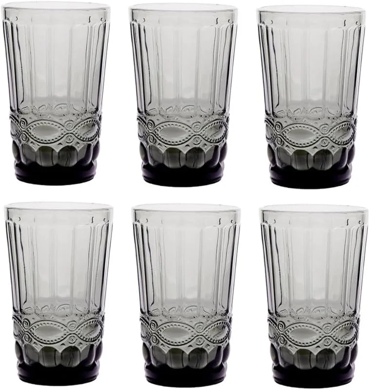 Besuche den GMMH-Store GMMH Vintage 6er-Set Farbige Weingläser und Trinkgläser mit Prägung Relief (Schleife, Grau, Trinkglas) Weinglas, Kelch Wasserglas, Longdrinkgläser, Cocktail Gläser, Glas, Glaskelche — Wein und Festtafel