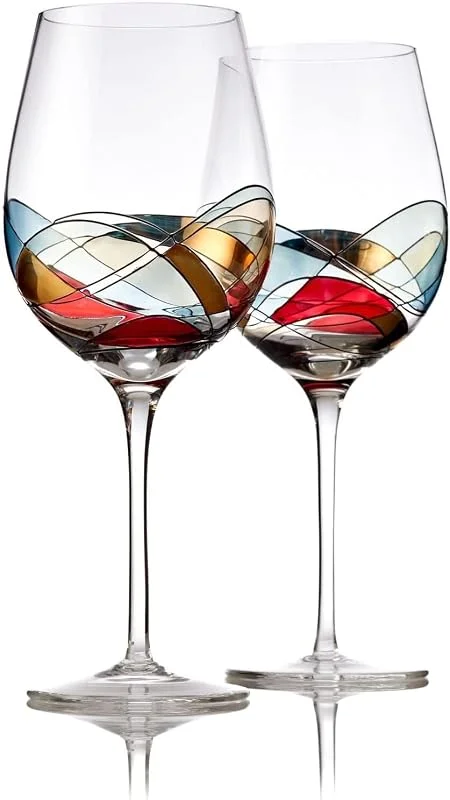 Marke: Bezrat Bezrat Weingläser, handbemalt, 2er-Set – Weingeschenk für Frauen – Weinliebhaber-Glas – schöne Geschenkideen für Frauen, inspiriert von "Duomo di Milano" Muttertag – 340 ml – Bezrat (rot) — Wein und Festtafel