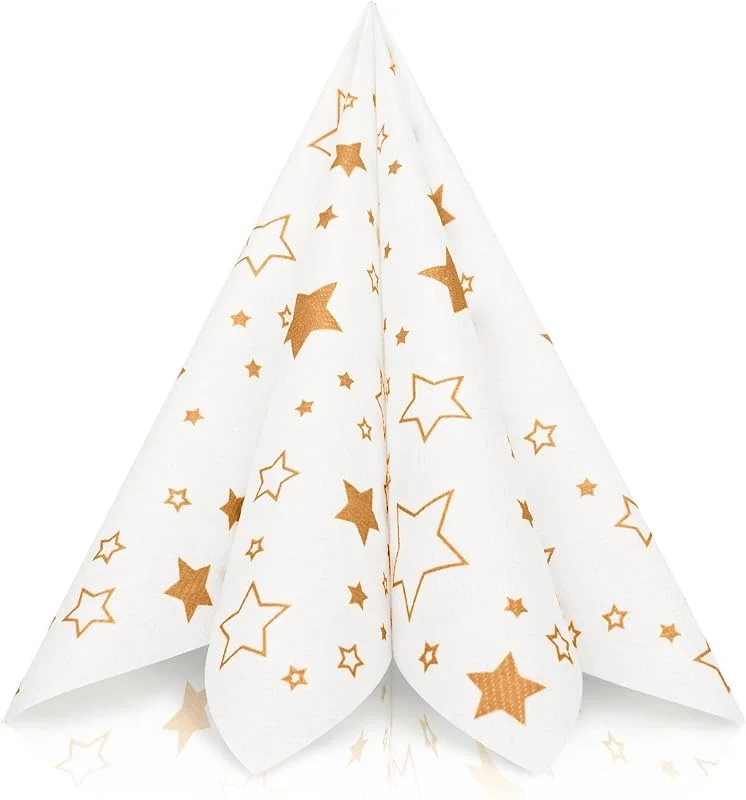 Marke: GRUBly GRUBly® Weihnachtsserviette STERNE Gold aus Airlaid, 40 x 40 cm, 50 Stück — Küche & Haushalt