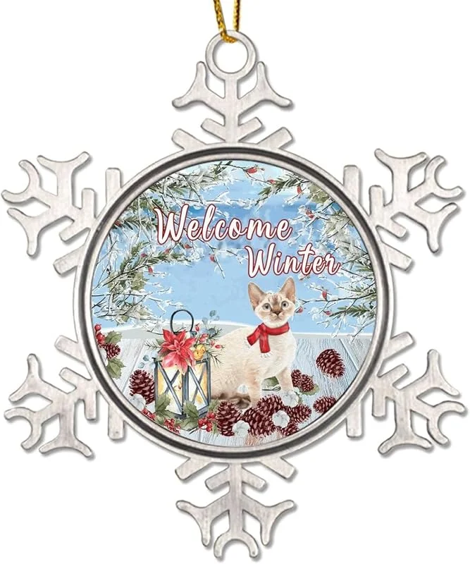 Marke: CowkissSign Metall-Weihnachtsschmuck für Kinder, Winterblume, Schneeszene, Weihnachtskranz, Schneeflocke, Metall, Weihnachtsbaum, hängende Anhänger, Andenken, Weihnachtskatze, Willkommen, Weihnachtsdekoration