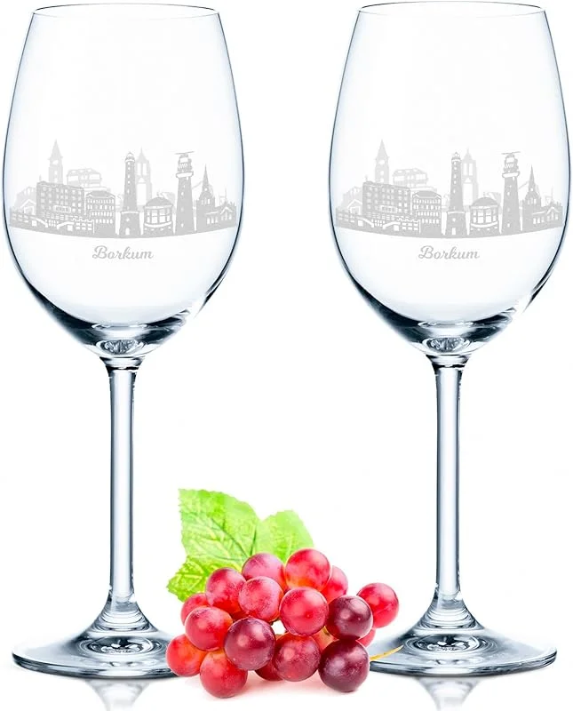 Besuche den GRAVURZEILE-Store GRAVURZEILE Weingläser mit Gravur - Skyline Borkum im Set - Hochwertige 360° Lasergravur - schönes Geschenk als Andenken, Souvenir oder für Sammler & Weingenießer zum Geburtstag — Wein und Festtafel