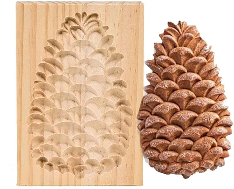 Marke: TOGEPP 2-Paket 3D lustige hölzerne Plätzchenform, DIY. Hölzerne Cookie Blume Cutter Mold Lebkuchenplätzchenformen, Kiefernkegel Keksschneider Drücken Sie 3D Kuchen Prägung Backform (Color : B) — Weihnachtskueche