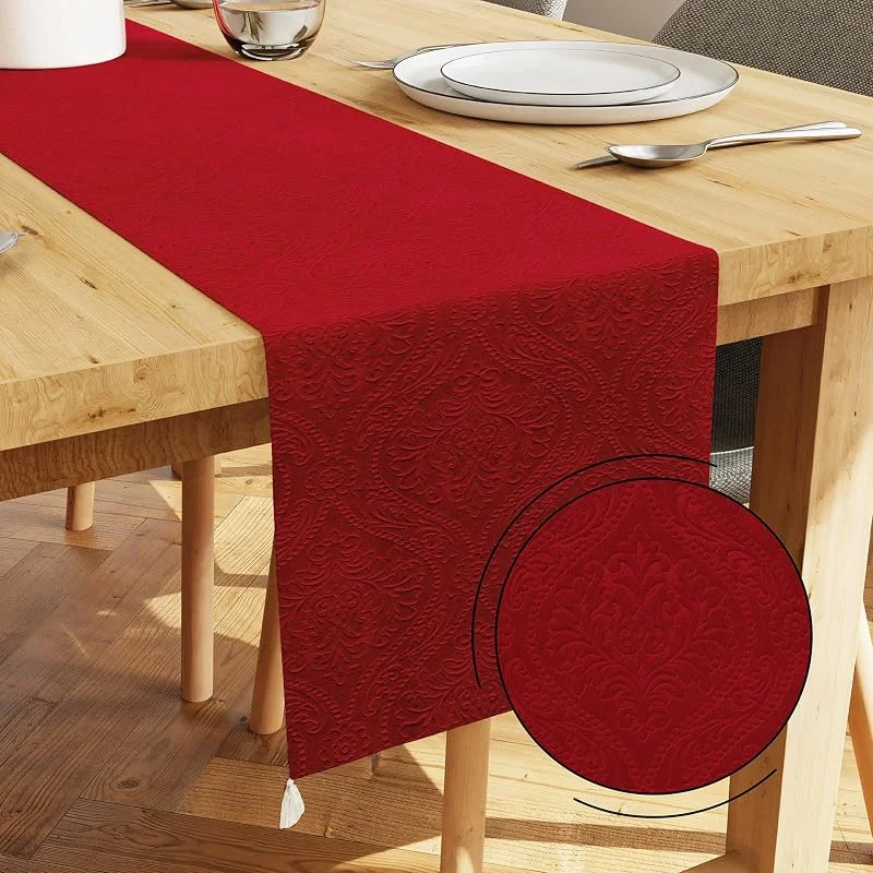 Besuche den Encasa XO-Store Encasa XO Tischläufer, Geprägter Samt, Modern 13"x59" Rot — Küche & Haushalt