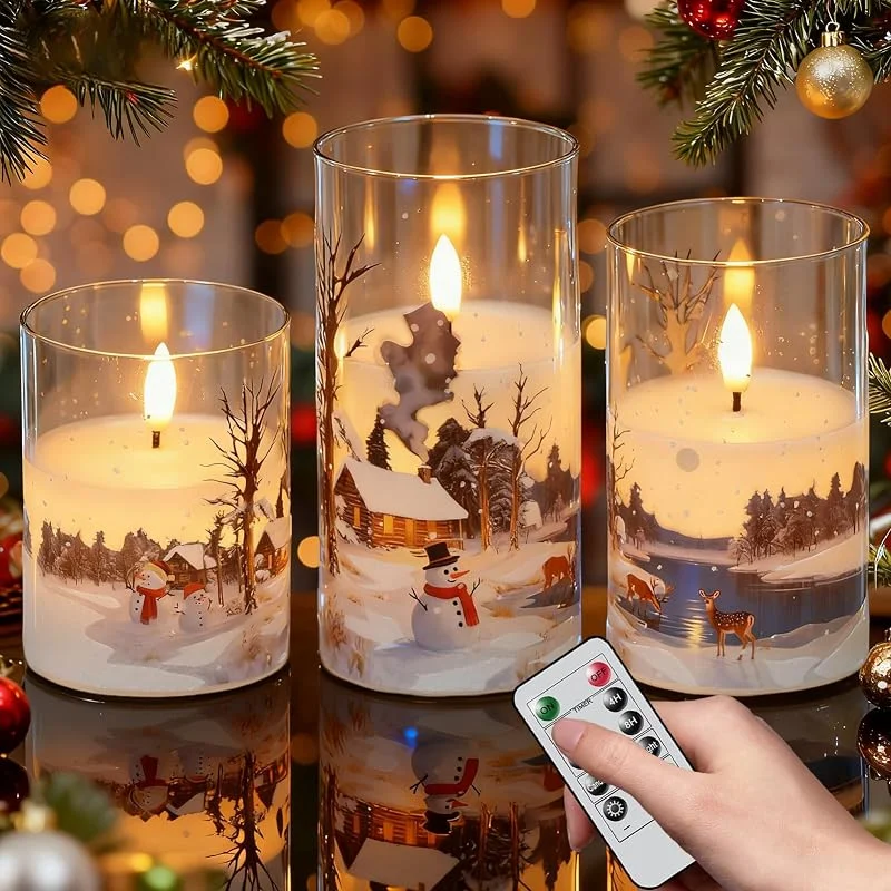 Marke: Wondise Wondise Chrismtas Schneemann-Glas-Kerzen ohne Flamme mit Fernbedienung — Weihnachtsbeleuchtung