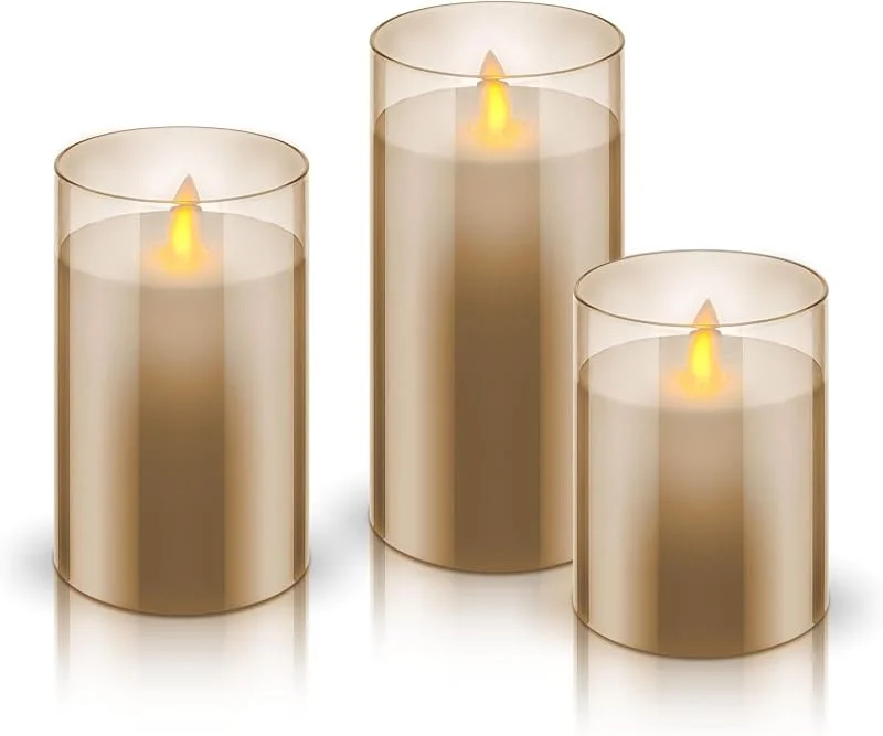 Besuche den goobay-Store goobay 60380 3er-Set LED Echtwachskerzen im Glas (Braun) mit Timerfunktion, Warmweißer Kerzenschein, Bewegliche Flamme, 10, 12, 5 & 15cm hohe Kerzen — Weihnachtsbeleuchtung