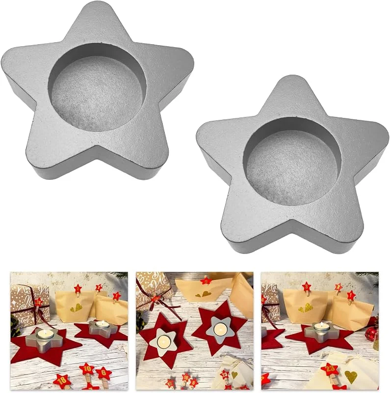 Besuche den Oblique Unique-Store Oblique Unique® Teelichthalter Stern 2er Set Kerzenhalter Sterne aus Holz - Tisch Dekoration für Winter Weihnachten Weihnachtsfest Festtafel (Silber) — Advent und Tisch