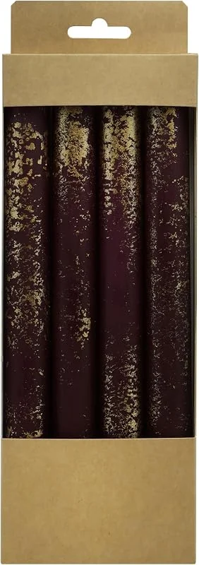 Besuche den DONAU HOME-Store SET Stabkerzen, Tafelkerzen AURA, 4 Stück, Ø 2, 2 × 24cm, Burgunderrot Golden, zur Dekoration im Wohnzimmer, Bad — Kerzenlicht Abendessen