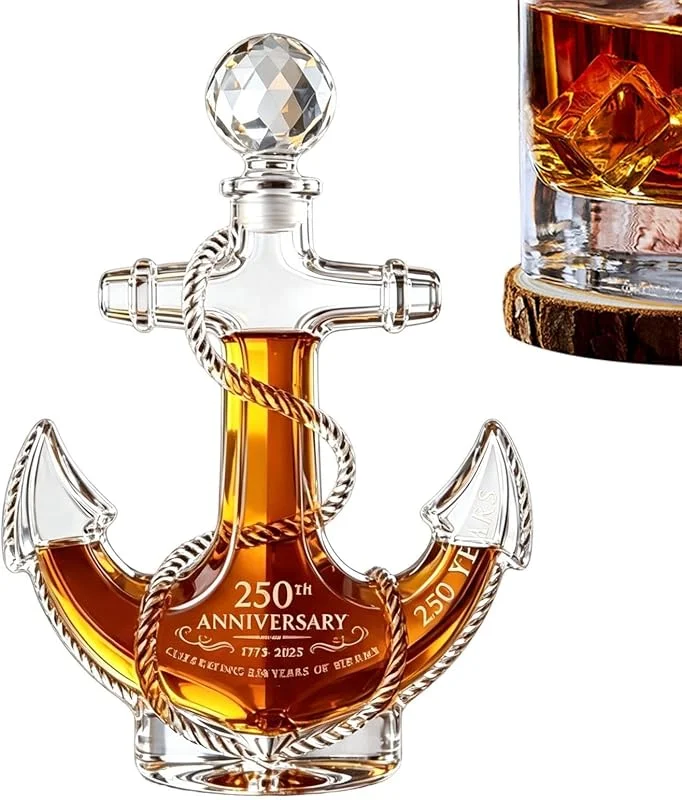 Marke: Générique Weindekanter aus Glas, Schnapskaraffe, 350 ml, 250. Geburtstag, Maritim — Wein und Festtafel