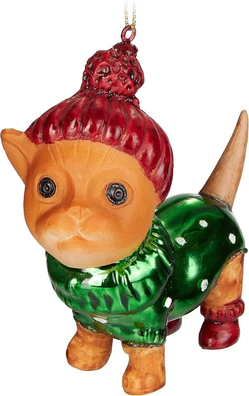 Besuche den BRUBAKER-Store BRUBAKER Katze Hellbraun mit Pudelmütze und Weihnachtspulli Rot Grün — Weihnachtsdeko