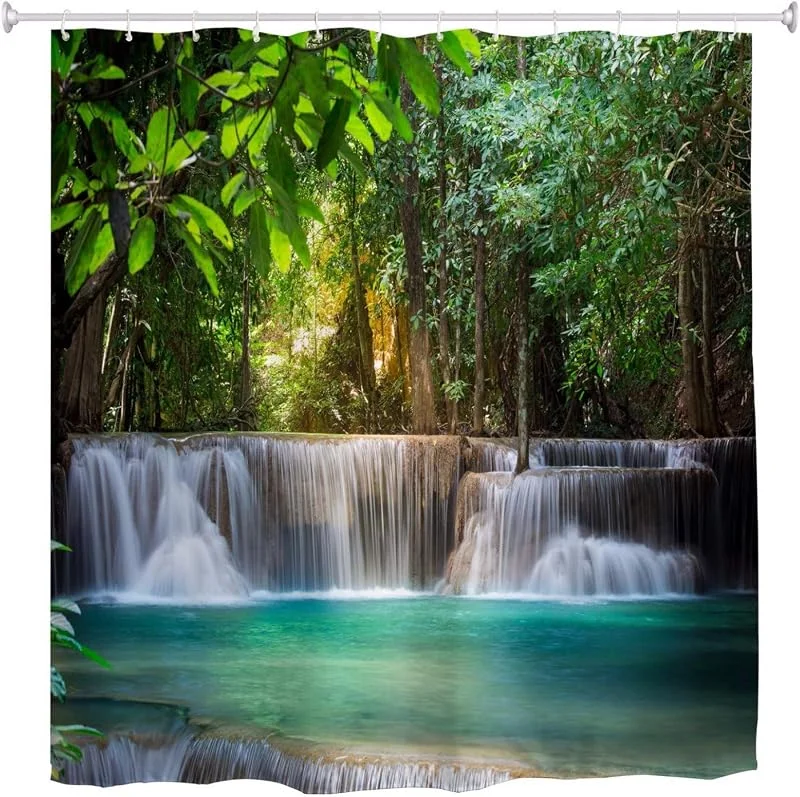 Marke: A.Monamour A.Monamour Thailand Wasserfall In Kanchanaburi Exotischen Tropischen Wald Bäume Natur Landschaft Wasserdicht Lange Stoff Polyester Duschvorhang Set Mit Haken, Kein Liner Benötigt 150x180 cm — Geschenkverpackung