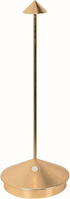 Zafferano, Pina Lampe mit Goldfarbenes Blatt, Kabellose, Wiederaufladbare Tischlampe mit Touch Control, Für den Innenbereich Geeignet, Dimmer, 2200-3000 K, Höhe 29 cm — Kerzenlicht Abendessen