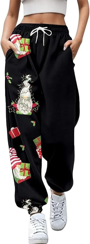 Marke: Générique Damenhose, bedruckt, Weihnachten, hohe Taille, große Größe, Jogginghose mit Taschen, leicht, locker, Sport-Leggings, Arbeit, Fitness, Yoga, Laufen, Fitnessstudio, lässig, Jogging, 23-schwarz, X-Large — Weihnachtsmode