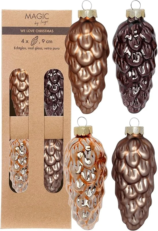 Besuche den Inge-glas-Store Christbaumschmuck Zapfen 9cm Glas 4 Stück - matt & glänzend - Christbaumkugeln für Weihnachtsbaum - Weihnachtskugeln & Weihnachtsbaumschmuck zu Weihnachten Braun Beige Mix - Elegant Lounge — Weihnachtsdeko