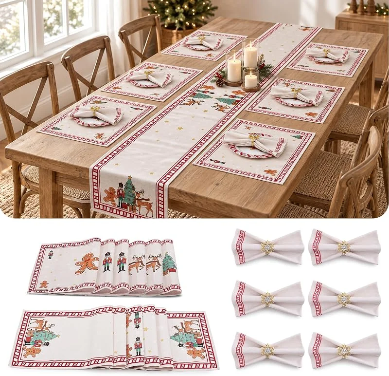 Marke: Beyinli Weihnachtstischläufer & Platzsets, 19-tlg. festliches Tischdeko-Set — Küche & Haushalt