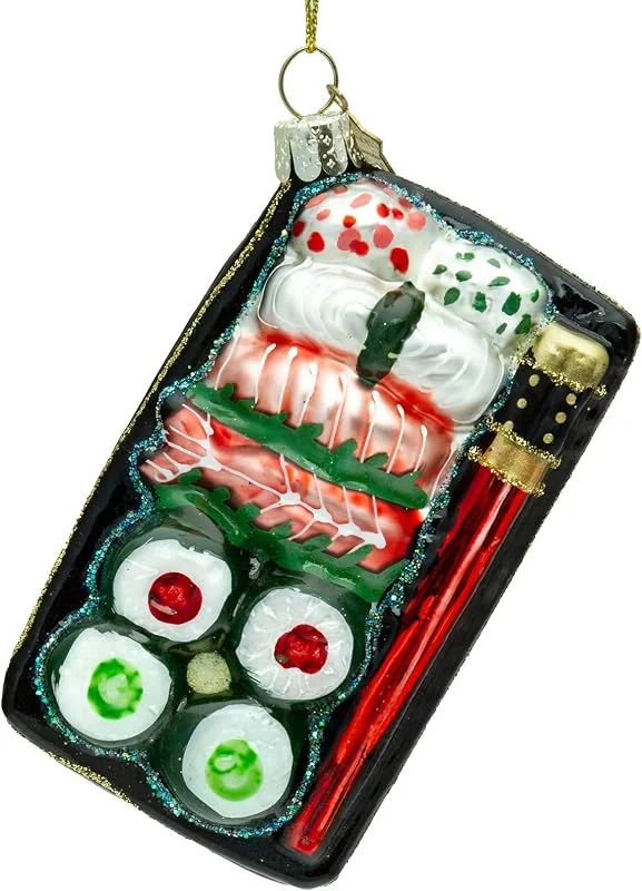 Besuche den SIKORA-Store SIKORA Sushi Box besondere Weihnachtskugel Glas Christbaumschmuck Deko Figur Weihnachten Anhänger Ornament - Trend Line - BS482 — Weihnachtsdeko