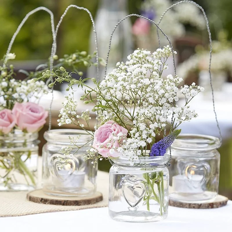 Marke: Ginger Ray Ginger Ray Rustic Glass Wedding Heart Hanging 4 Stück — Kerzenlicht Abendessen