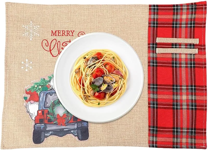 Marke: Uonguon Weihnachtliches Platzset Schwarz Rotes Karomuster Stoff Isolierunterlage — Küche & Haushalt